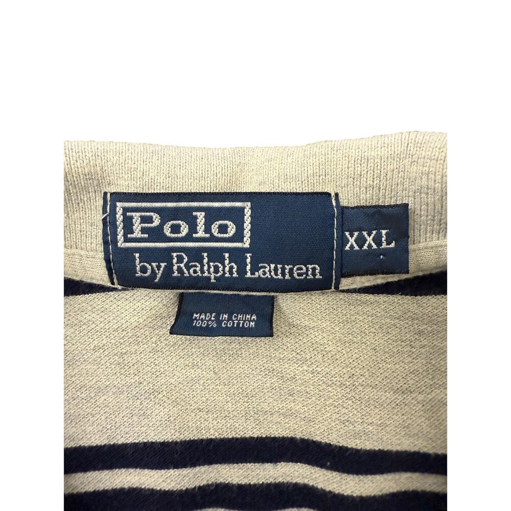 🕶 Polo Ralph Lauren XXL Striped Cotton Polo Shirt Beige Navy Classic Fit - Picture 4 of 4